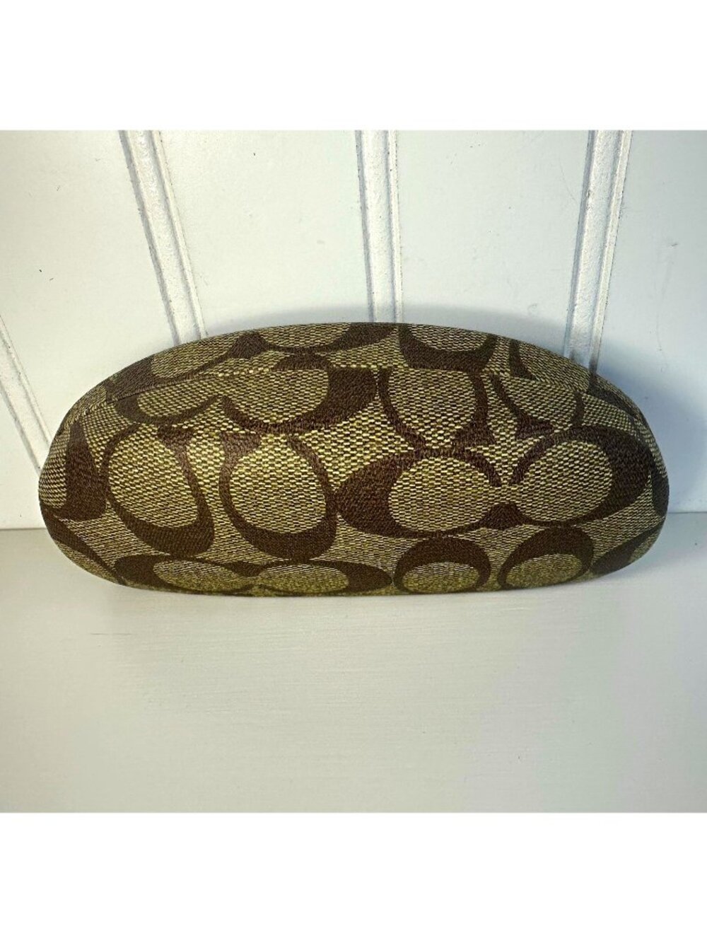 Coach Signature C Brown Beige Hard Sunglass Case Felt Lining Monogram Logo
